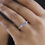 GP Amore Collection - Tanzanite ,  Blue Sapphire ,  White Diamond  Fancy Ring  Sterling Silver