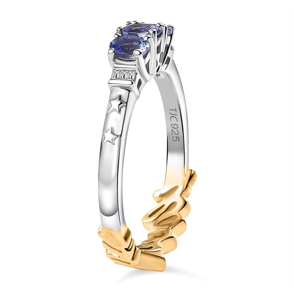GP Amore Collection - Tanzanite ,  Blue Sapphire ,  White Diamond  Fancy Ring  Sterling Silver