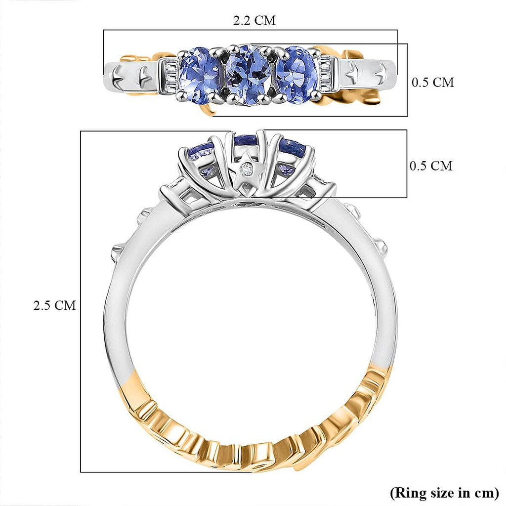 GP Amore Collection - Tanzanite ,  Blue Sapphire ,  White Diamond  Fancy Ring  Sterling Silver