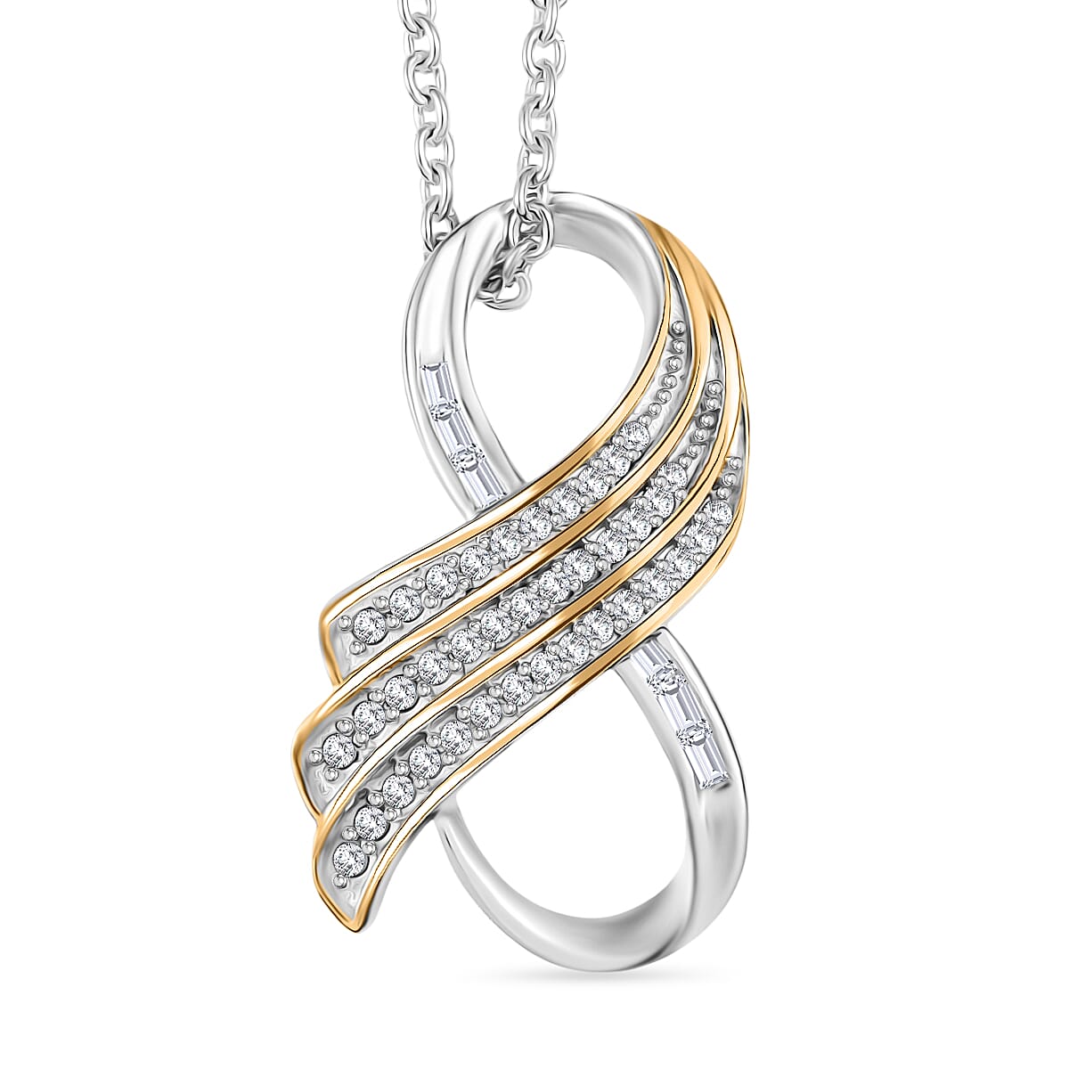GP Angel Wing Collection - White Diamond Pendant with Chain (Size 20) in 18K Vermeil Yellow Gold and Rhodium Overlay Sterling Silver 4381292 0