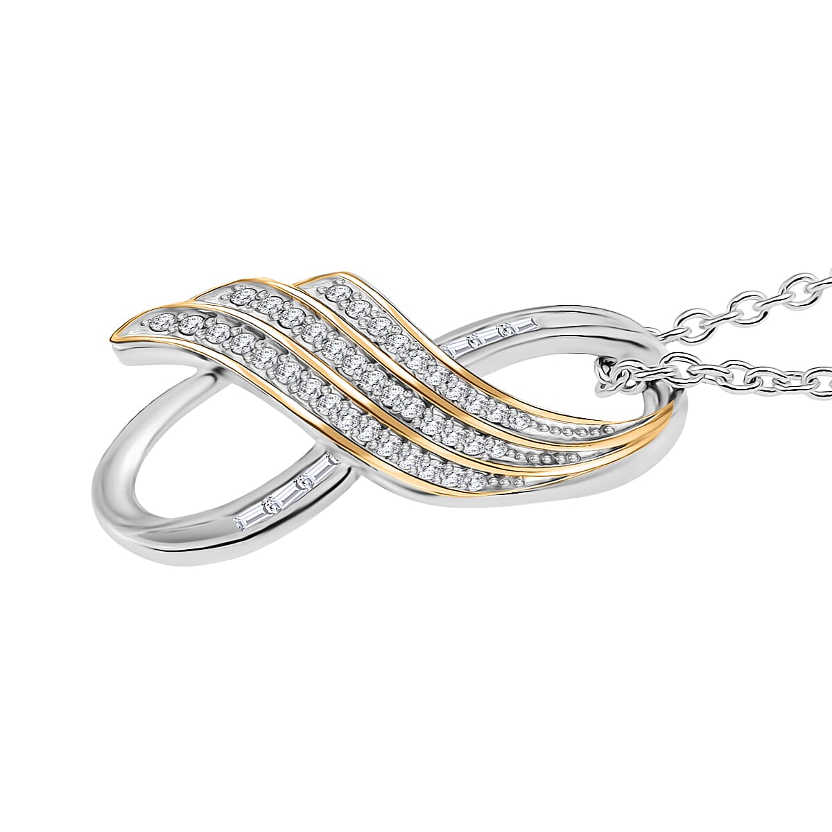 GP Angel Wing Collection - White Diamond Pendant with Chain (Size 20) in 18K Vermeil Yellow Gold and Rhodium Overlay Sterling Silver 4381292 4