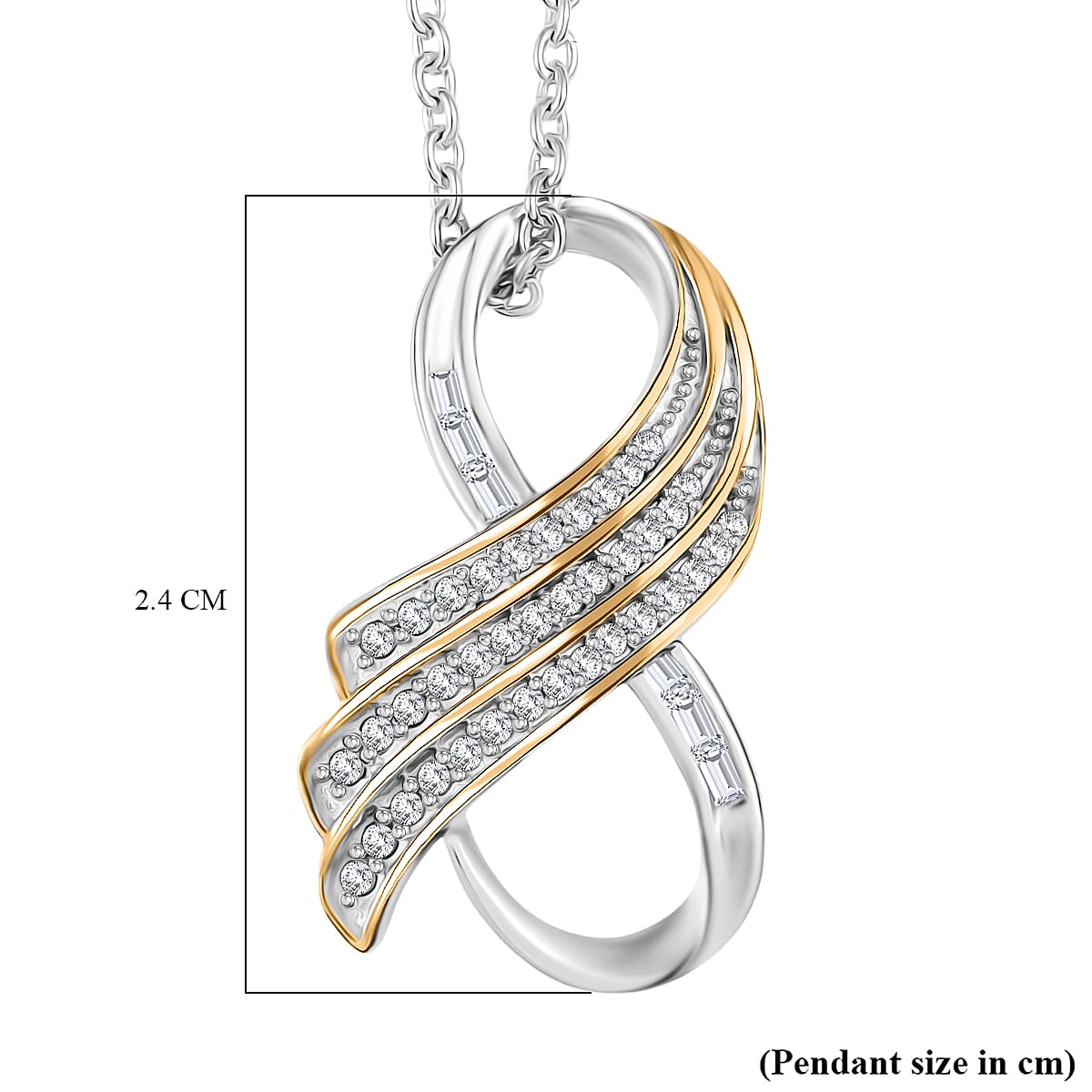 GP Angel Wing Collection - White Diamond Pendant with Chain (Size 20) in 18K Vermeil Yellow Gold and Rhodium Overlay Sterling Silver 4381292 6