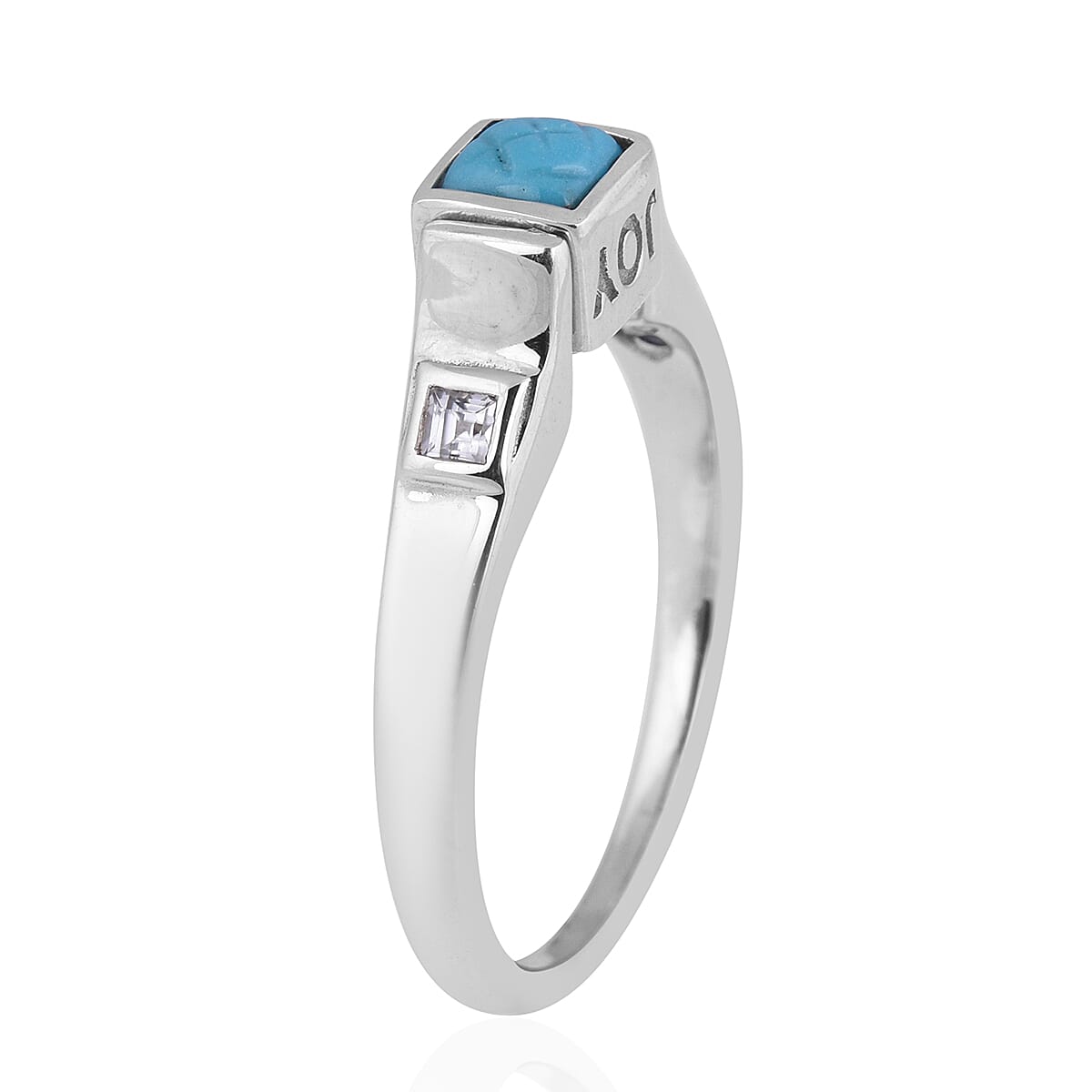 GP Art Deco Collection - Arizona Sleeping Beauty Turquoise and Multi Gemstone Rotatable Ring in Platinum Plated Sterling Silver 3867424 2
