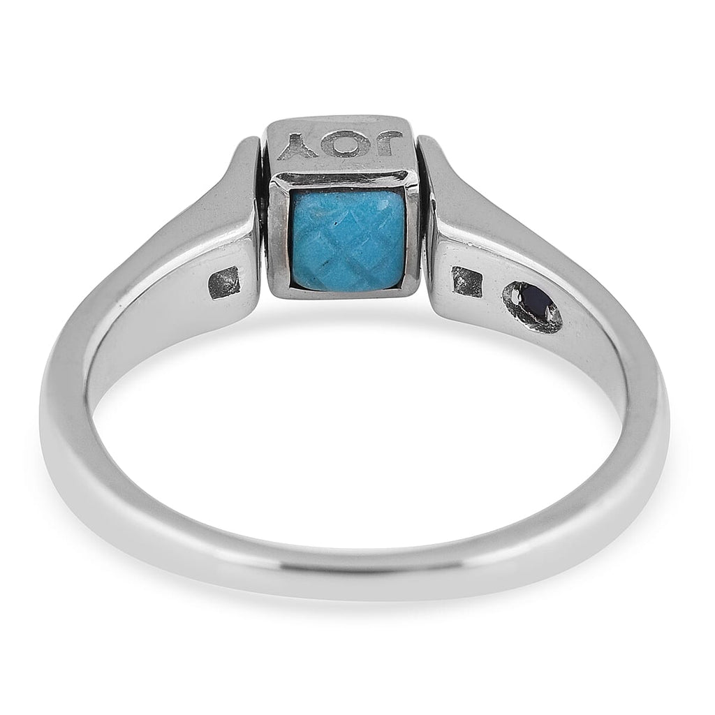 GP Art Deco Collection - Arizona Sleeping Beauty Turquoise, Natural Cambodian Zircon ROTATABLE JOY Engraved Ring in Platinum Overlay Sterling Silver