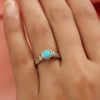 GP Art Deco Collection - Arizona Sleeping Beauty Turquoise, Natural Cambodian Zircon ROTATABLE JOY Engraved Ring in Platinum Overlay Sterling Silver