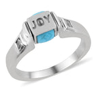 GP Art Deco Collection - Arizona Sleeping Beauty Turquoise, Natural Cambodian Zircon ROTATABLE JOY Engraved Ring in Platinum Overlay Sterling Silver