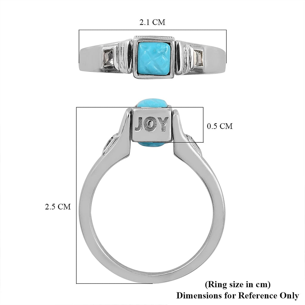 GP Art Deco Collection - Arizona Sleeping Beauty Turquoise, Natural Cambodian Zircon ROTATABLE JOY Engraved Ring in Platinum Overlay Sterling Silver