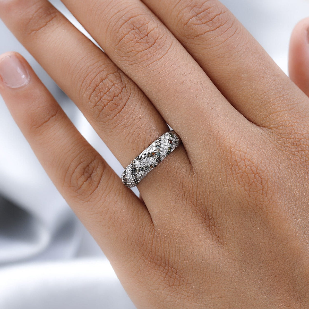 GP Art Deco Collection - Multi Diamond Wedding Band Ring in Platinum Overlay Sterling Silver 0.57 Ct. 7278016 2