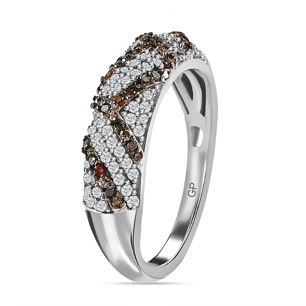 GP Art Deco Collection - Multi Diamond Band Ring in Platinum Overlay Sterling Silver 0.57 Ct.