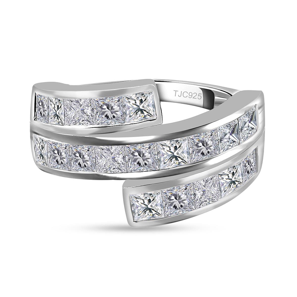 GP Art Deco Collection - Moissanite, Kanchanaburi Blue Sapphire Cluster Ring in Platinum Overlay Sterling Silver 3.061 Ct 7212923 0
