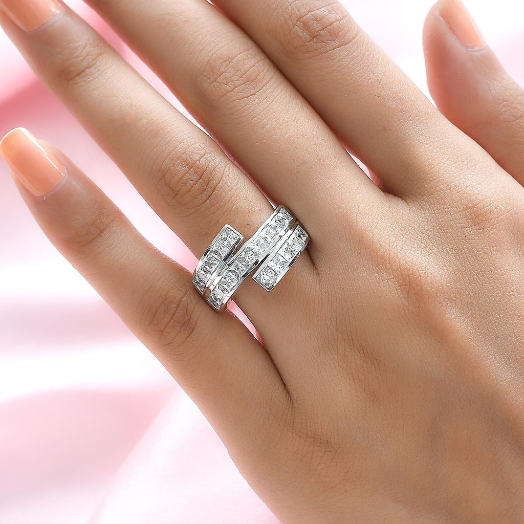 GP Art Deco Collection - Moissanite Ring in Platinum Overlay Sterling Silver 3.06 Ct.