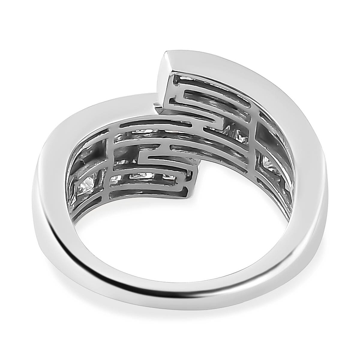 GP Art Deco Collection - Moissanite, Kanchanaburi Blue Sapphire Cluster Ring in Platinum Overlay Sterling Silver 3.061 Ct 7212923 5