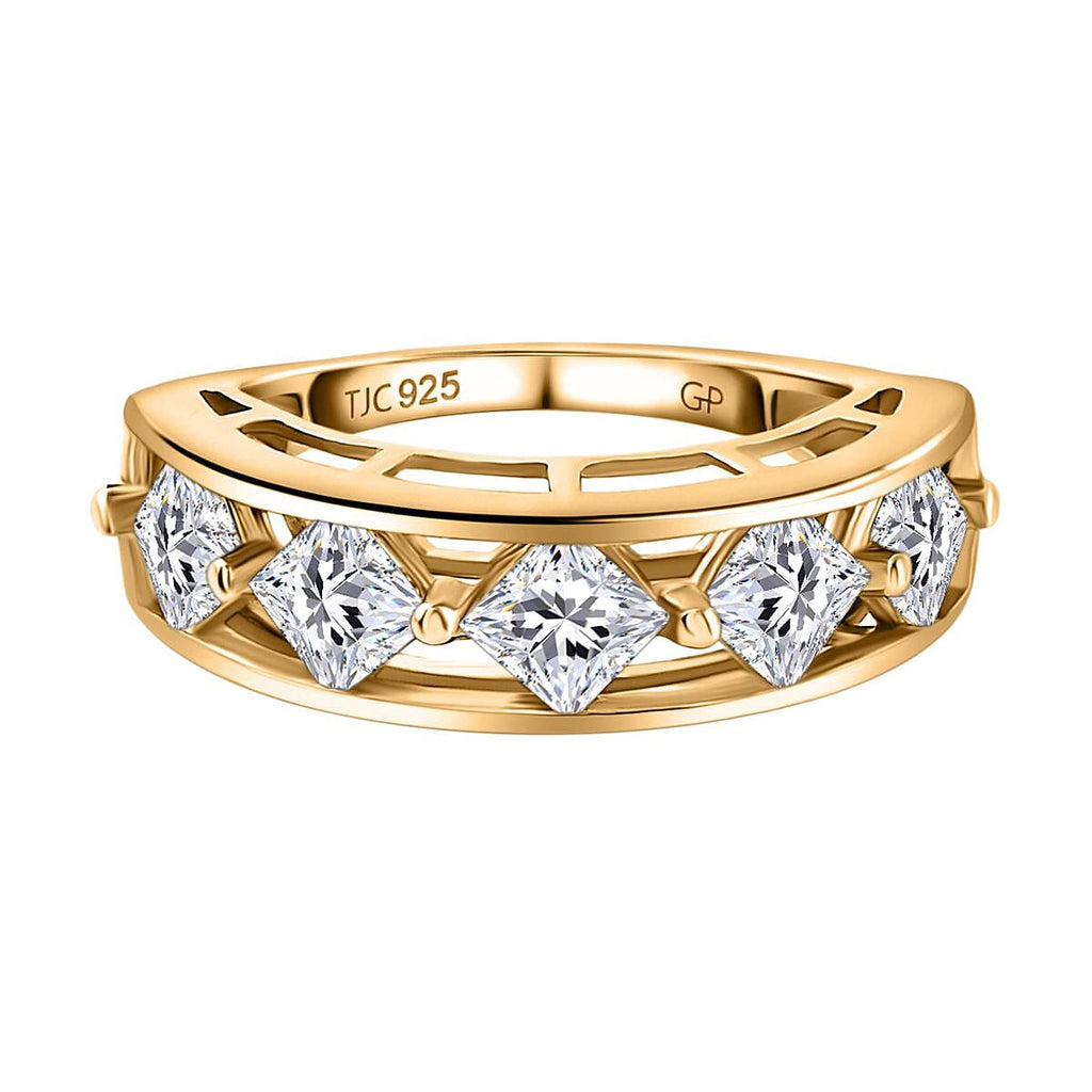 GP Art Deco Collection - Moissanite Ring in Vermeil Yellow Gold Sterling Silver 1.86 Ct.