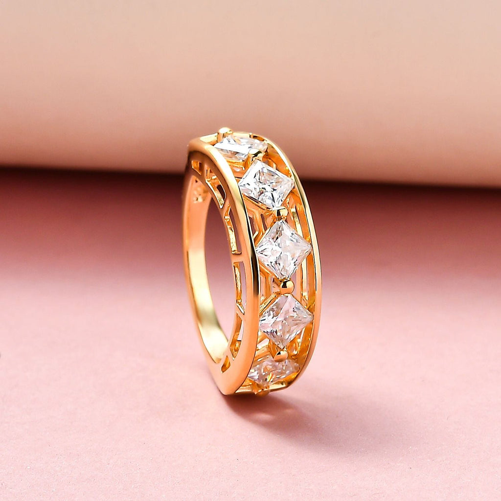 GP Art Deco Collection - Moissanite Ring in Vermeil Yellow Gold Sterling Silver 1.86 Ct.