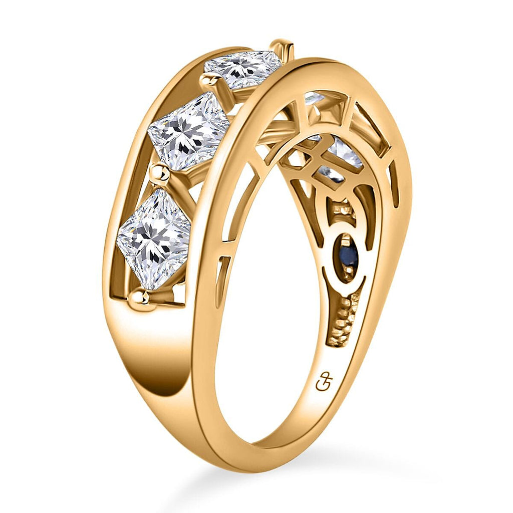 GP Art Deco Collection - Moissanite Ring in Vermeil Yellow Gold Sterling Silver 1.86 Ct.