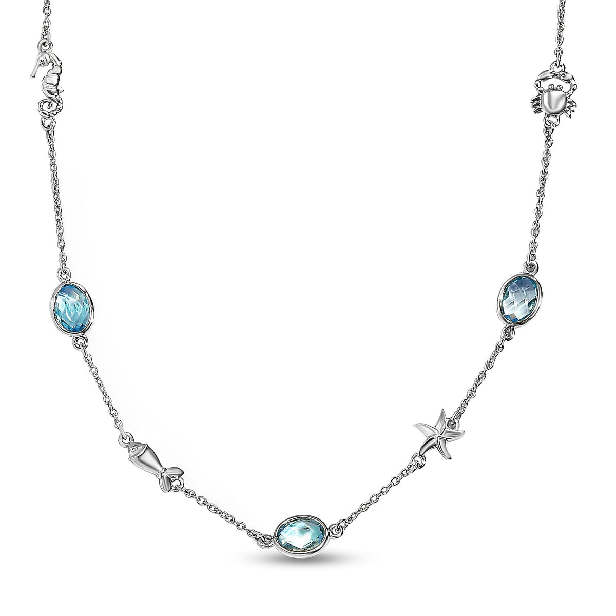 GP Art Deco Collection - Skyblue Topaz, Kanchanaburi Blue Sapphire Fancy Necklace (Size - 20 With Extender) in Platinum Overlay Sterling Silver, Silver Wt. 9.00 Gms 10.02 Ct. 7080423 0