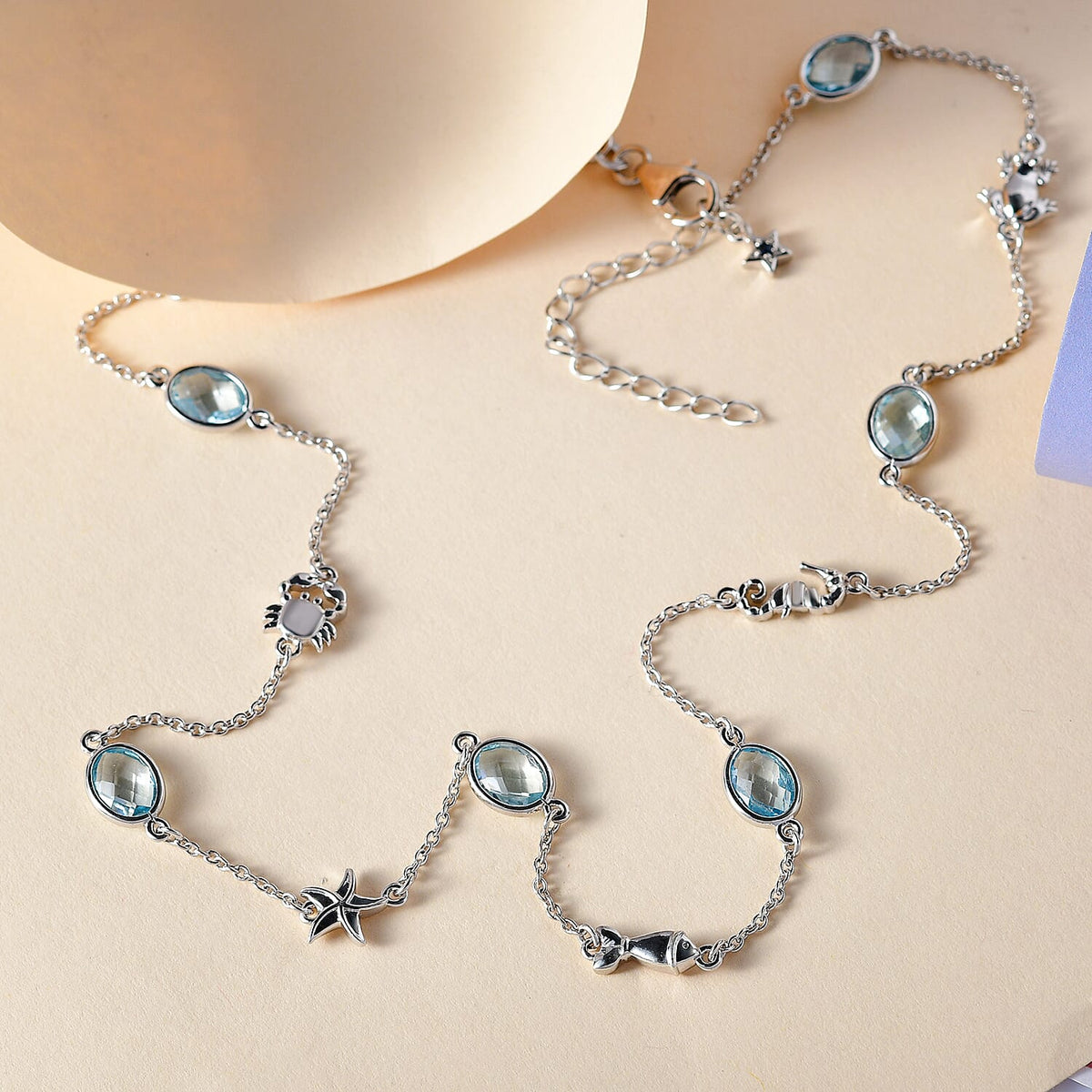 GP Art Deco Collection - Skyblue Topaz, Kanchanaburi Blue Sapphire Fancy Necklace (Size - 20 With Extender) in Platinum Overlay Sterling Silver, Silver Wt. 9.00 Gms 10.02 Ct. 7080423 1