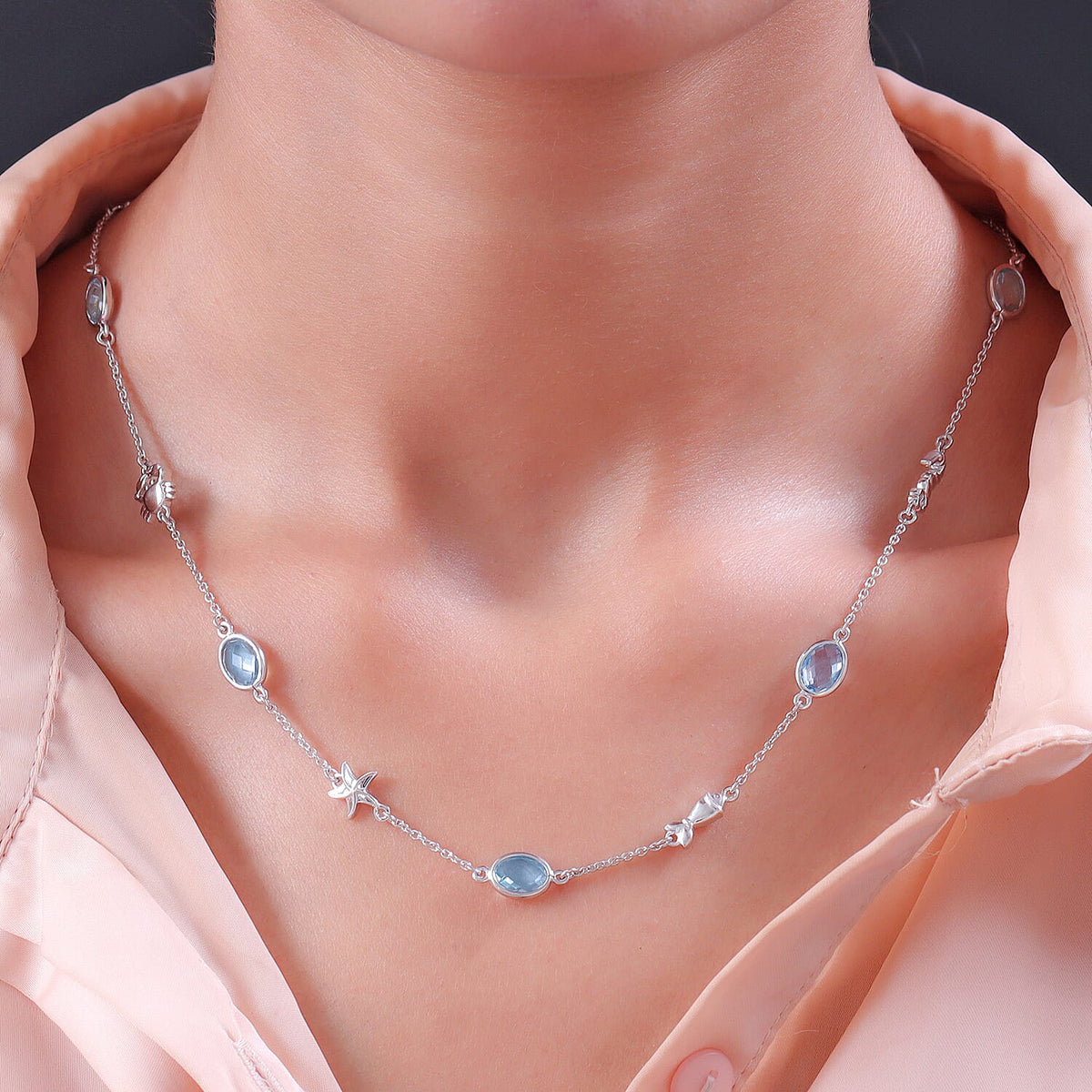 GP Art Deco Collection - Skyblue Topaz, Kanchanaburi Blue Sapphire Fancy Necklace (Size - 20 With Extender) in Platinum Overlay Sterling Silver, Silver Wt. 9.00 Gms 10.02 Ct. 7080423 2