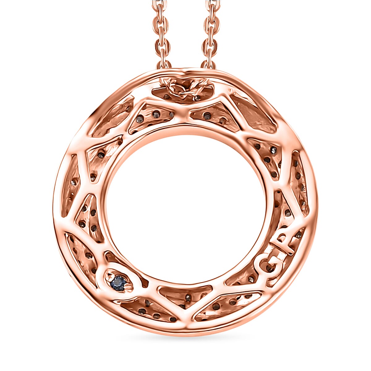 GP Art Deco Collection - White Diamond, Champagne Diamond Circle Pendant with Chain (Size 20) in 18K Vermeil Rose Gold and Rhodium Overlay Sterling Silver 0.50Ct. 4329590 5