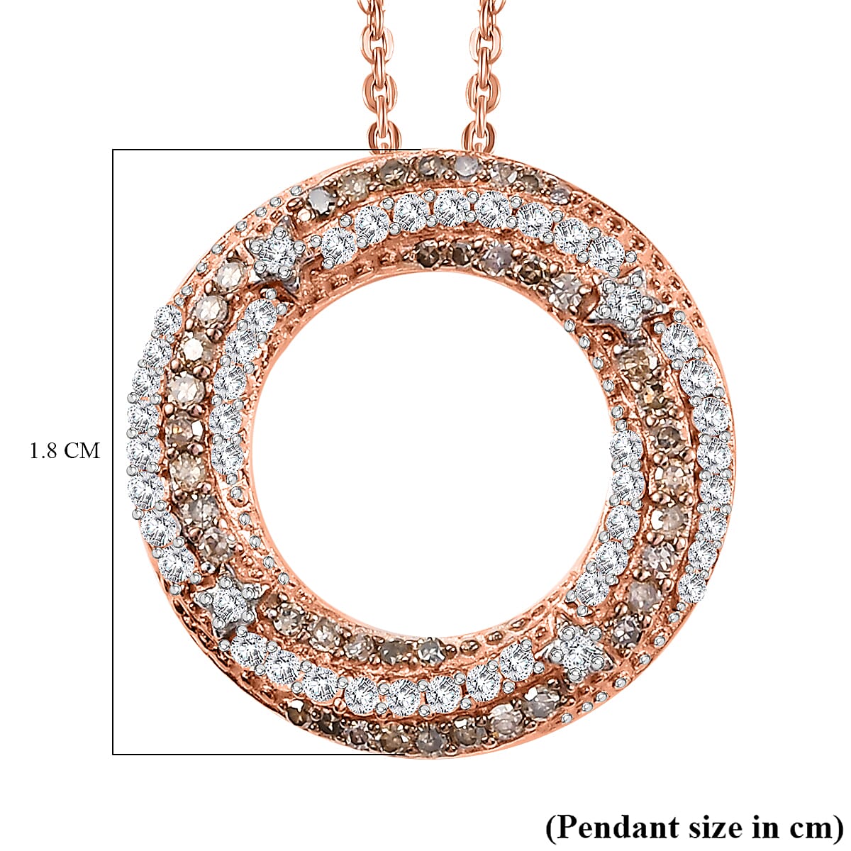 GP Art Deco Collection - White Diamond, Champagne Diamond Circle Pendant with Chain (Size 20) in 18K Vermeil Rose Gold and Rhodium Overlay Sterling Silver 0.50Ct. 4329590 6