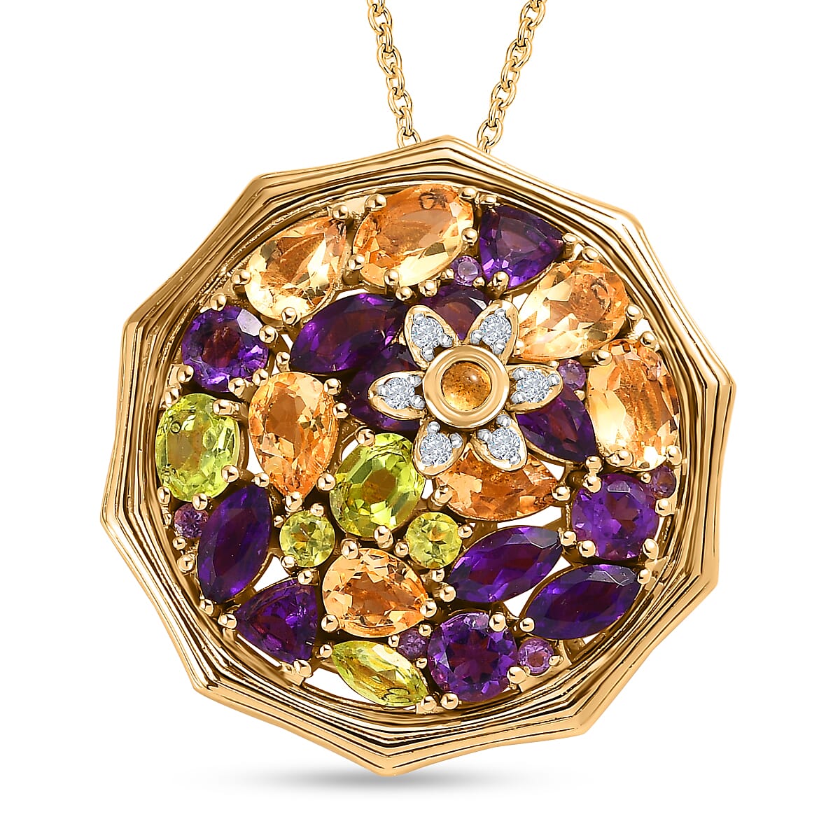 GP- Bamboo Collection - Citrine and Multi Gemstone Pendant with Chain (Size 20) in 18K Yellow Gold Vermeil Plated Sterling Silver 6.84 Ct 4167774 0