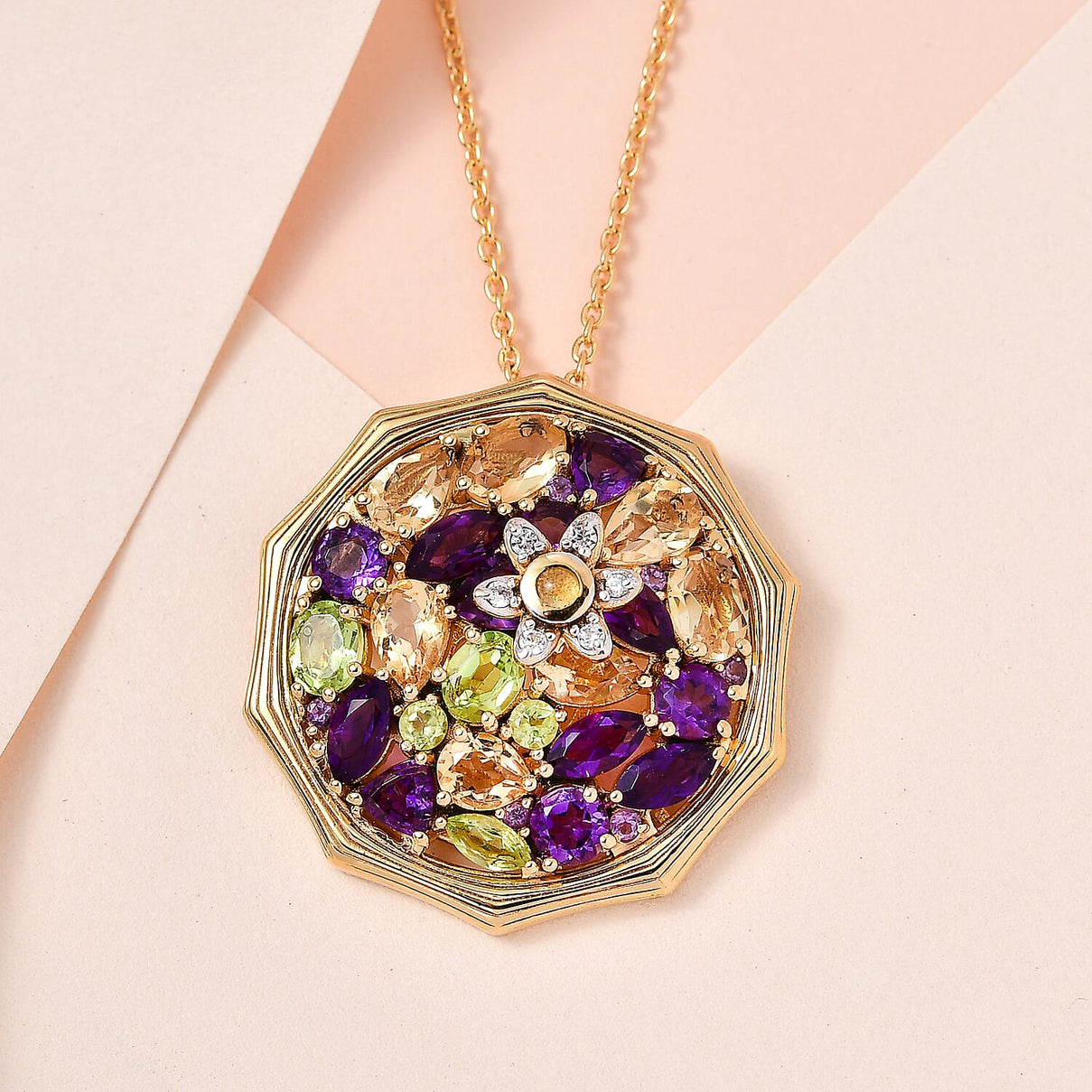 GP- Bamboo Collection - Citrine and Multi Gemstone Pendant with Chain (Size 20) in 18K Yellow Gold Vermeil Plated Sterling Silver 6.84 Ct 4167774 2
