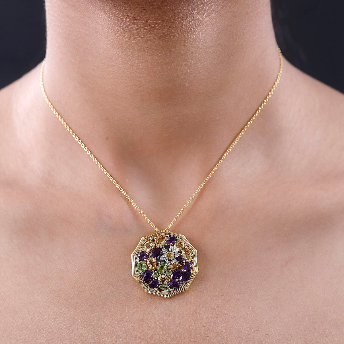 GP- Bamboo Collection - Citrine and Multi Gemstone Pendant with Chain (Size 20) in 18K Yellow Gold Vermeil Plated Sterling Silver 6.84 Ct 4167774 3