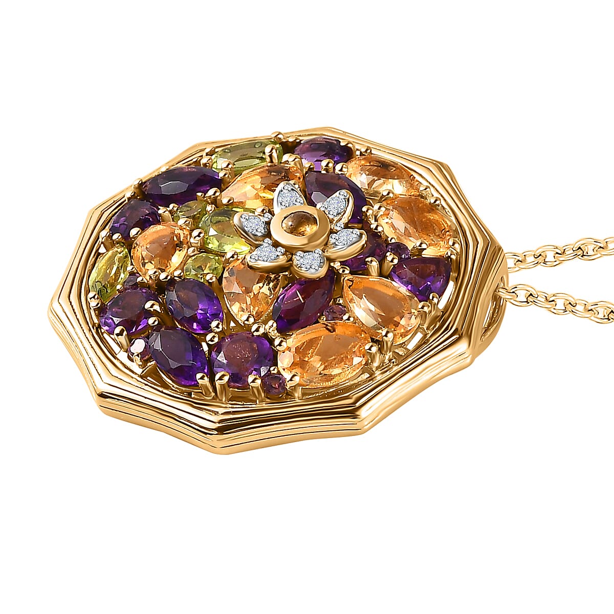 GP- Bamboo Collection - Citrine and Multi Gemstone Pendant with Chain (Size 20) in 18K Yellow Gold Vermeil Plated Sterling Silver 6.84 Ct 4167774 4
