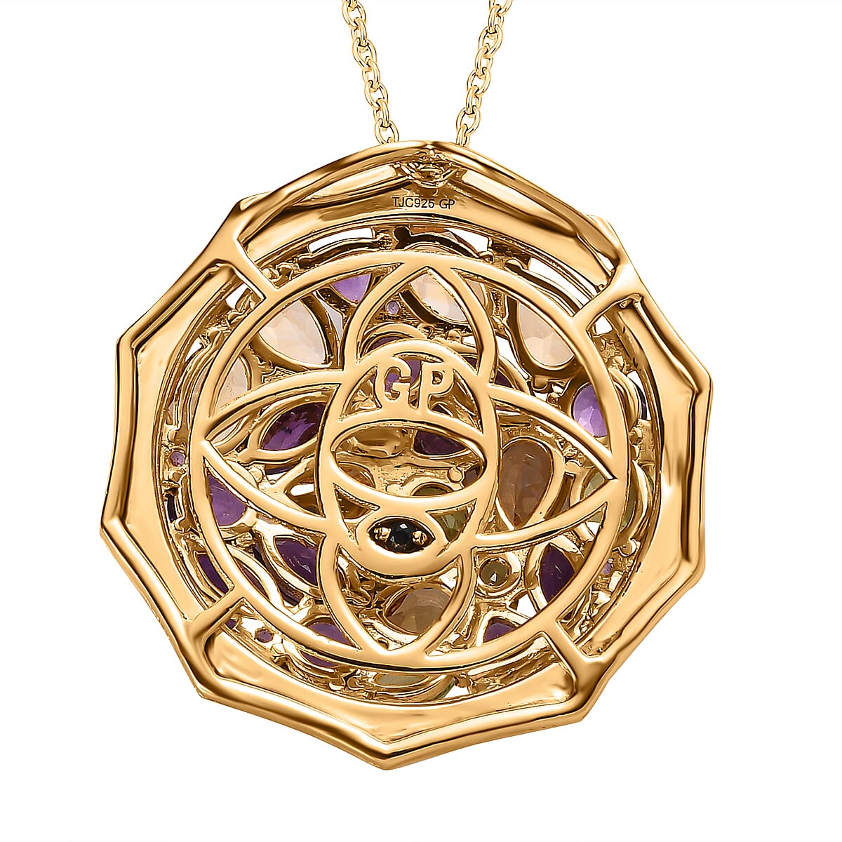 GP- Bamboo Collection - Citrine and Multi Gemstone Pendant with Chain (Size 20) in 18K Yellow Gold Vermeil Plated Sterling Silver 6.84 Ct 4167774 5