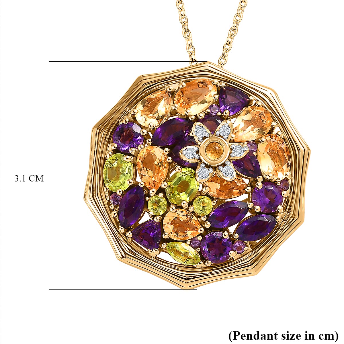GP- Bamboo Collection - Citrine and Multi Gemstone Pendant with Chain (Size 20) in 18K Yellow Gold Vermeil Plated Sterling Silver 6.84 Ct 4167774 7