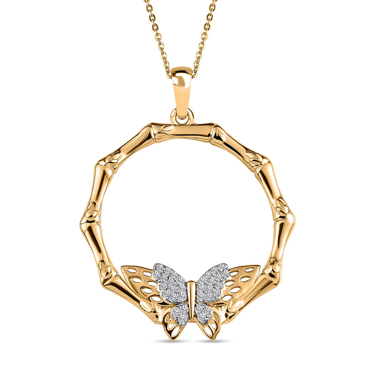 GP- Bamboo Collection - Moissanite Pendant with Chain (Size 20) in 18K Yellow Gold Vermeil Plated Sterling Silver 4194263 0
