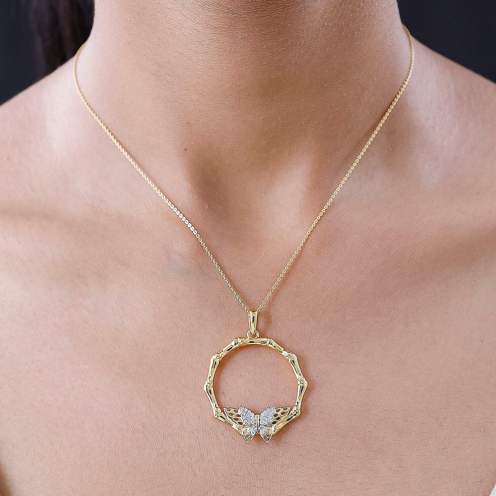 GP- Bamboo Collection - Moissanite Pendant with Chain (Size 20) in 18K Yellow Gold Vermeil Plated Sterling Silver
