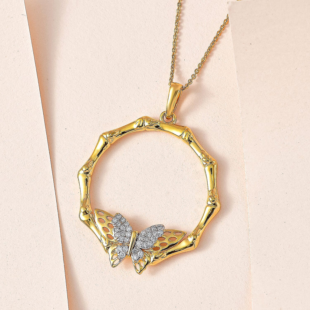 GP- Bamboo Collection - Moissanite Pendant with Chain (Size 20) in 18K Yellow Gold Vermeil Plated Sterling Silver