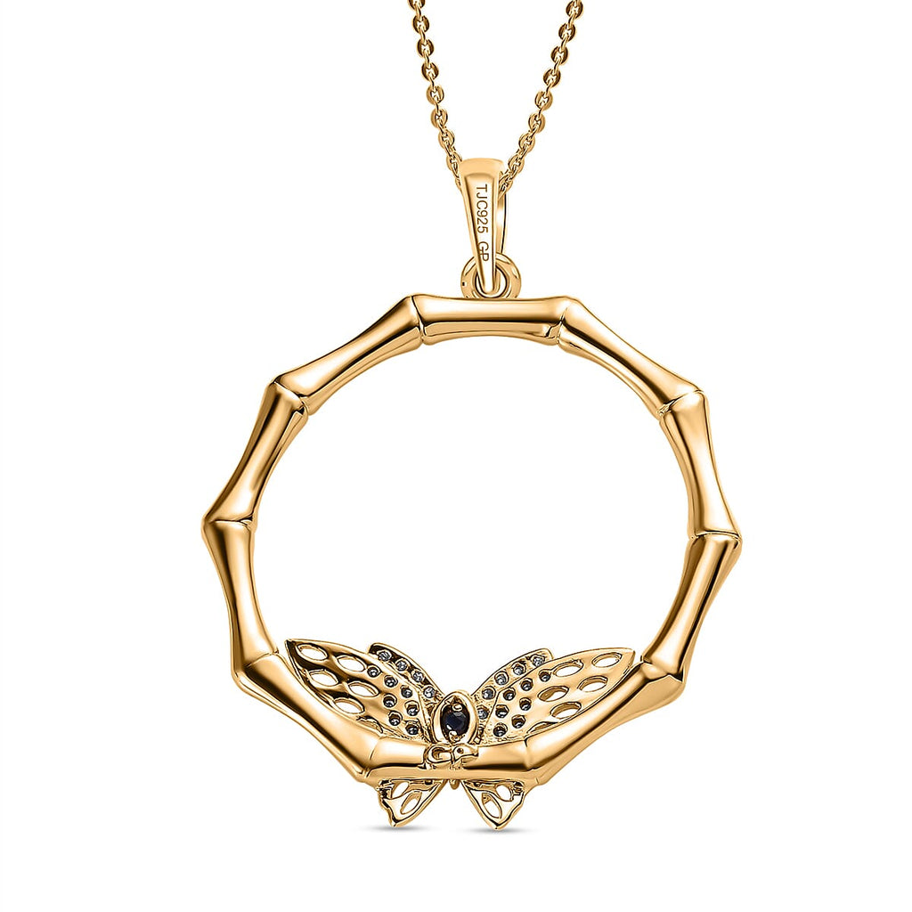 GP- Bamboo Collection - Moissanite Pendant with Chain (Size 20) in 18K Yellow Gold Vermeil Plated Sterling Silver