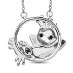 GP Black Spinel & Blue Sapphire Frog Necklace (Size - 20) in Rhodium Overlay Sterling Silver