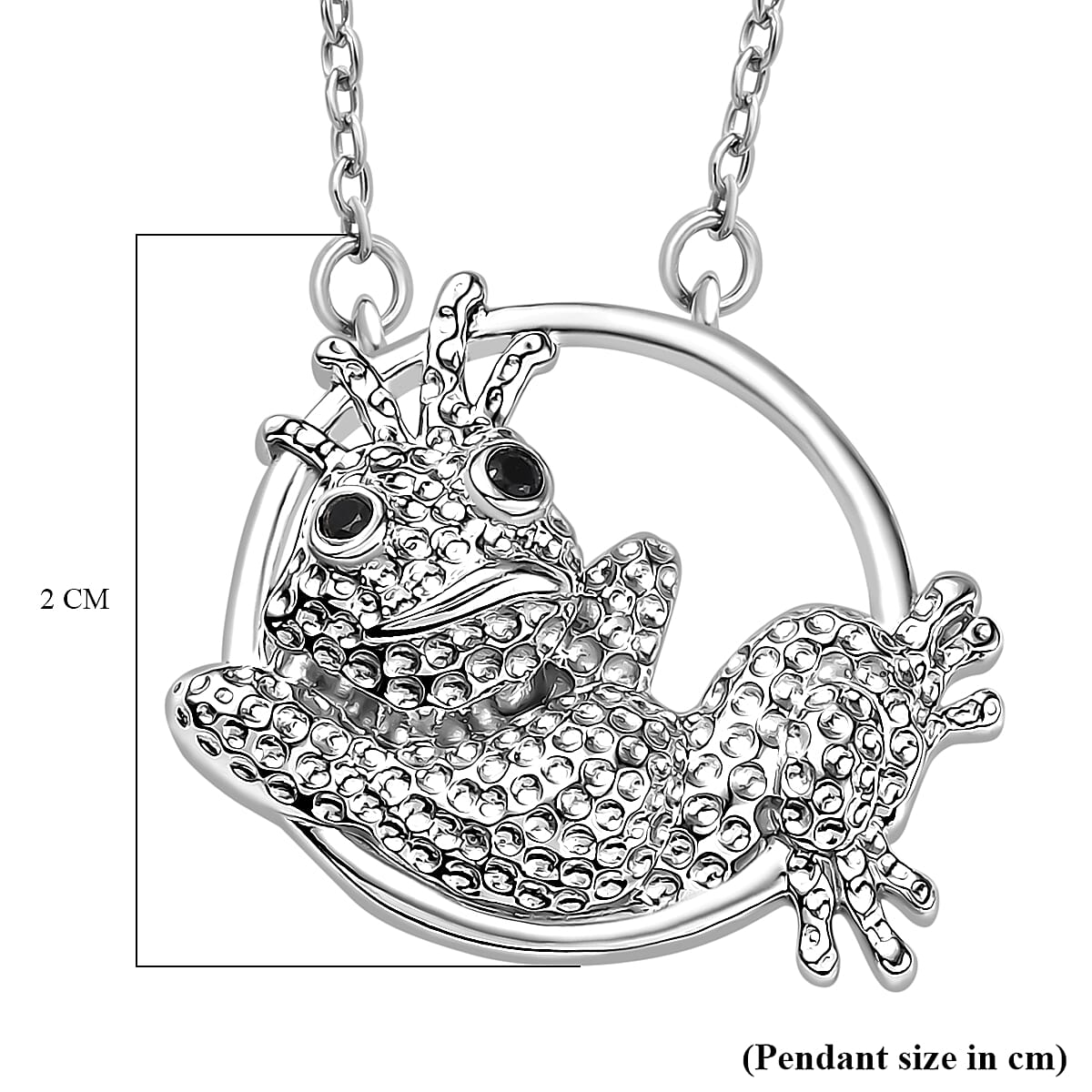 GP Black Spinel &amp; Blue Sapphire Frog Necklace (Size - 20) in Rhodium Overlay Sterling Silver 8087732 16
