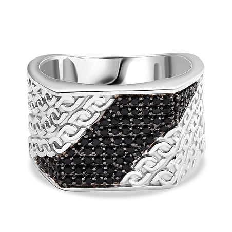 GP Collection - Black Spinel and Blue Sapphire Ring in Rhodium Overlay Sterling Silver 8018937 1