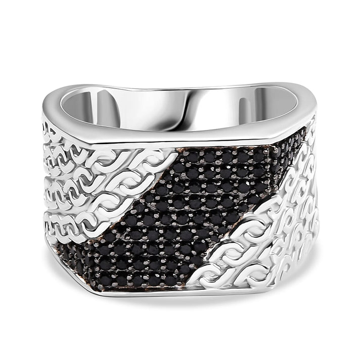 GP Collection - Black Spinel and Blue Sapphire Ring in Rhodium Overlay Sterling Silver 8018937 1
