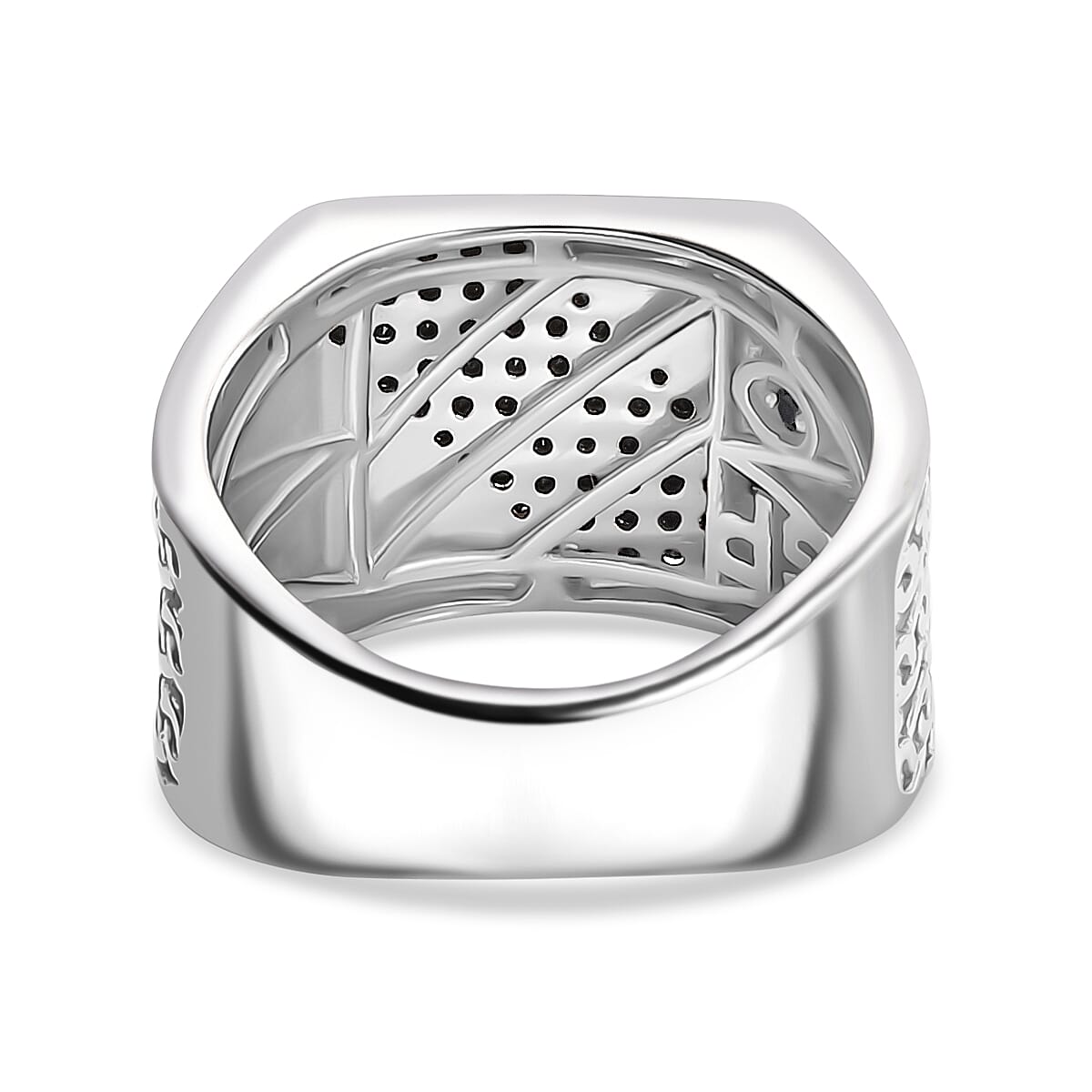 GP Collection - Black Spinel and Blue Sapphire Ring in Rhodium Overlay Sterling Silver 8018937 5
