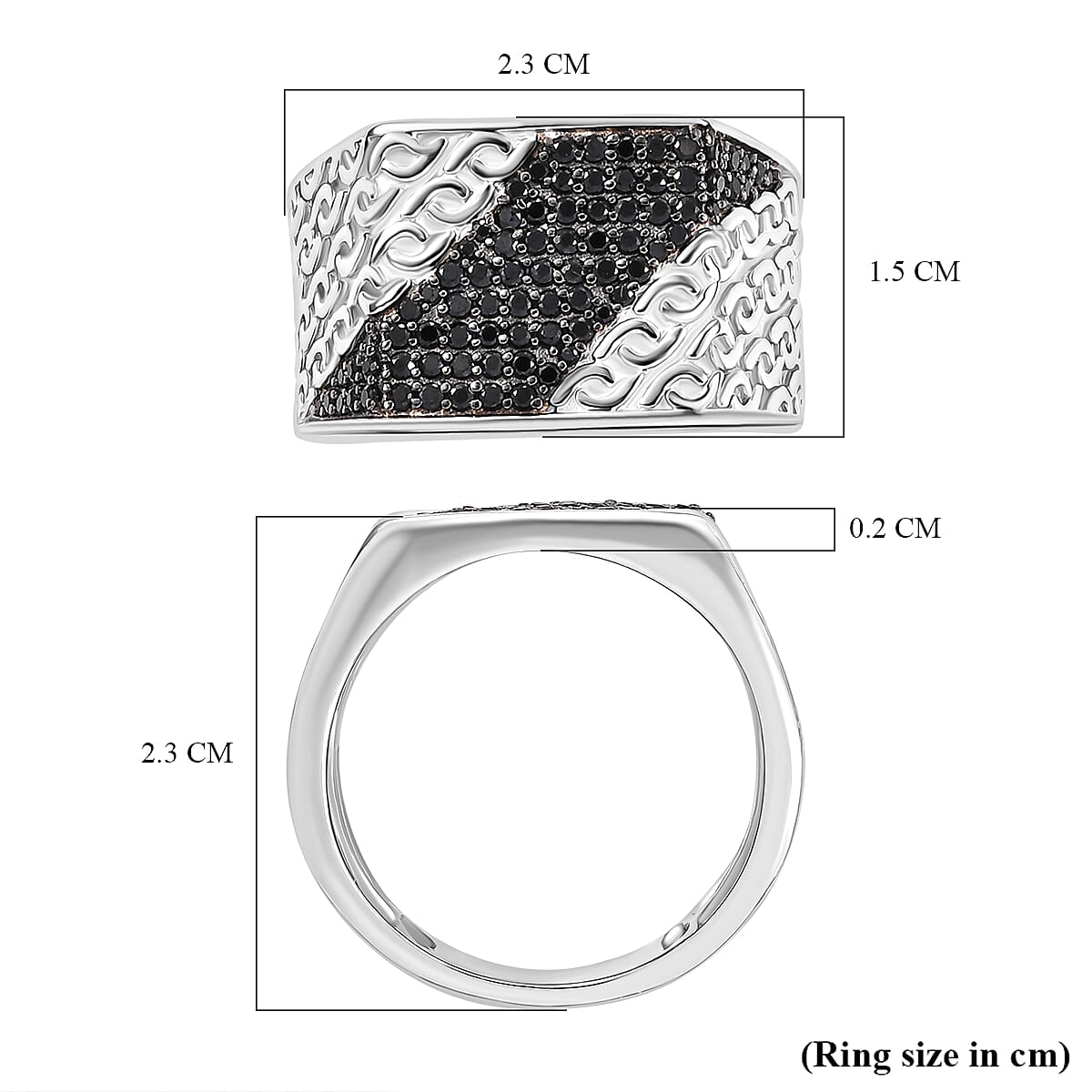 GP Collection - Black Spinel and Blue Sapphire Ring in Rhodium Overlay Sterling Silver 8018937 6