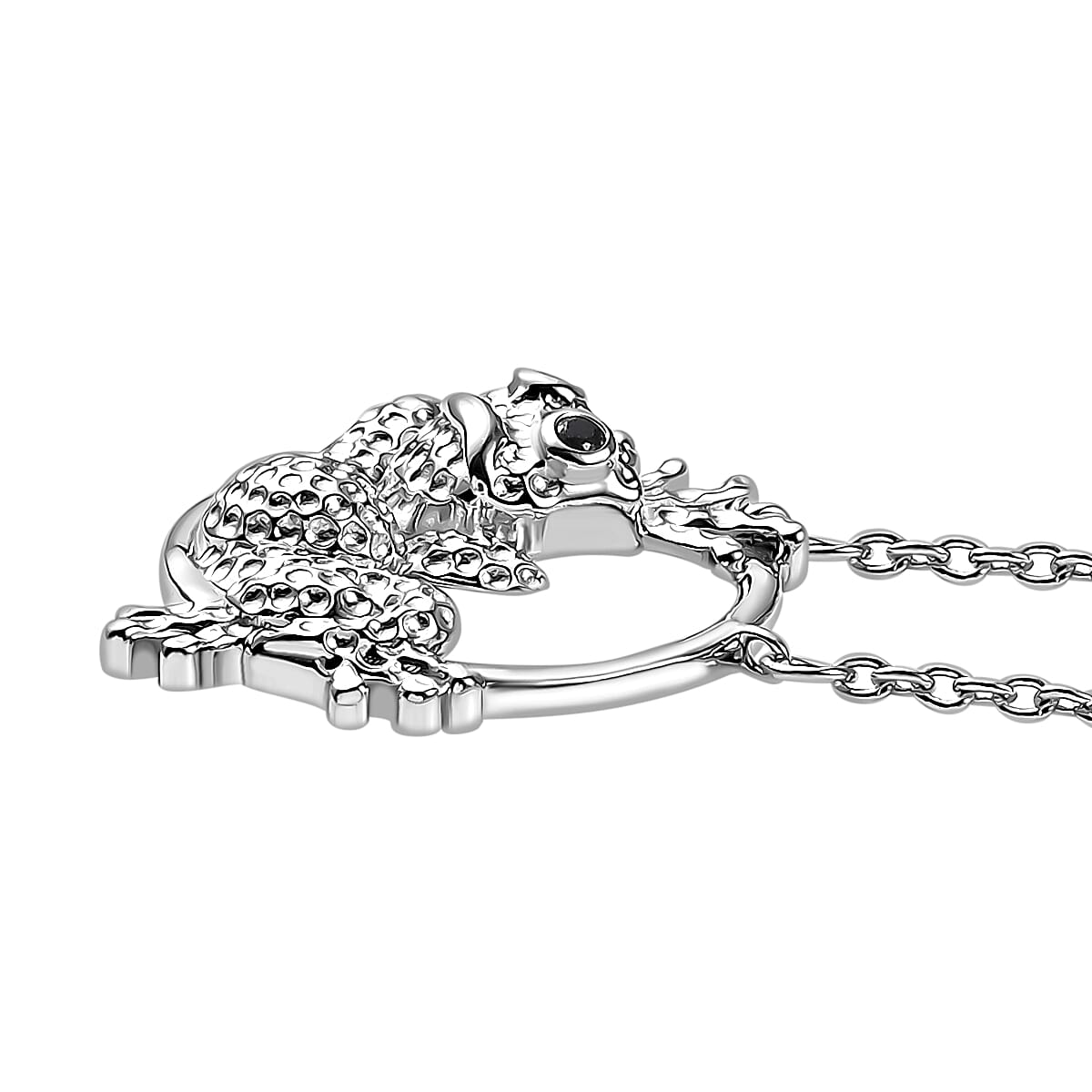 GP Black Spinel &amp; Blue Sapphire Frog Necklace (Size - 20) in Rhodium Overlay Sterling Silver 8087732 11