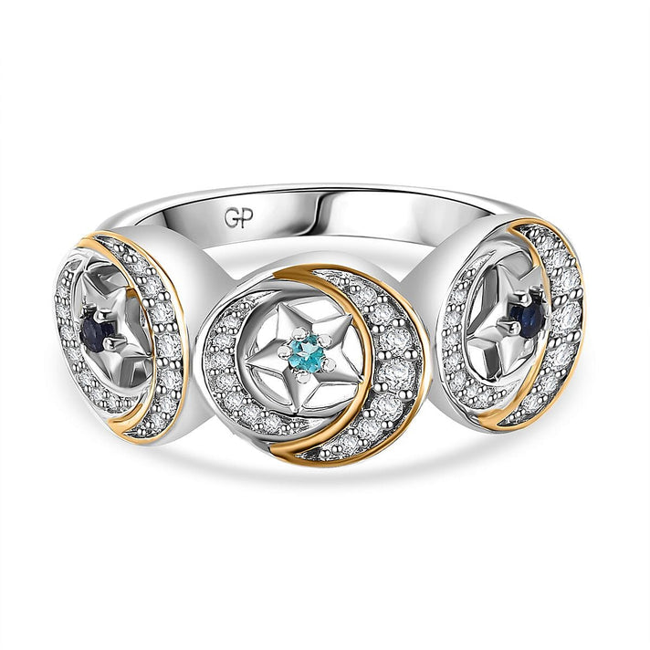 GP Celestial Dream Collection - Blue Apatite &amp; White Zircon Ring in Rhodium Overlay &amp; 18K Vermeil Yellow Gold Plated Sterling Silver 1.40 Ct. 8037352 1