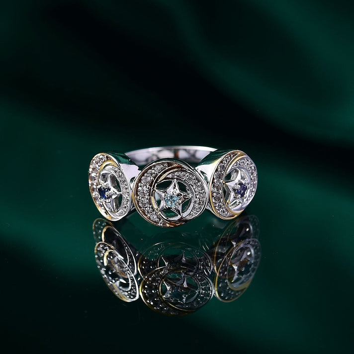 GP Celestial Dream Collection - Blue Apatite &amp; White Zircon Ring in Rhodium Overlay &amp; 18K Vermeil Yellow Gold Plated Sterling Silver 1.40 Ct. 8037352 2
