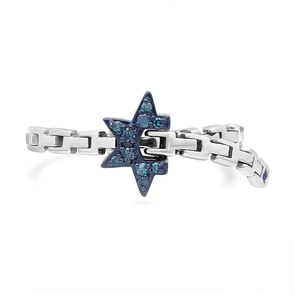 GP Blue Diamond & Kanchanaburi Blue Sapphire Adjustable Ring in Rhodium Overlay Sterling Silver