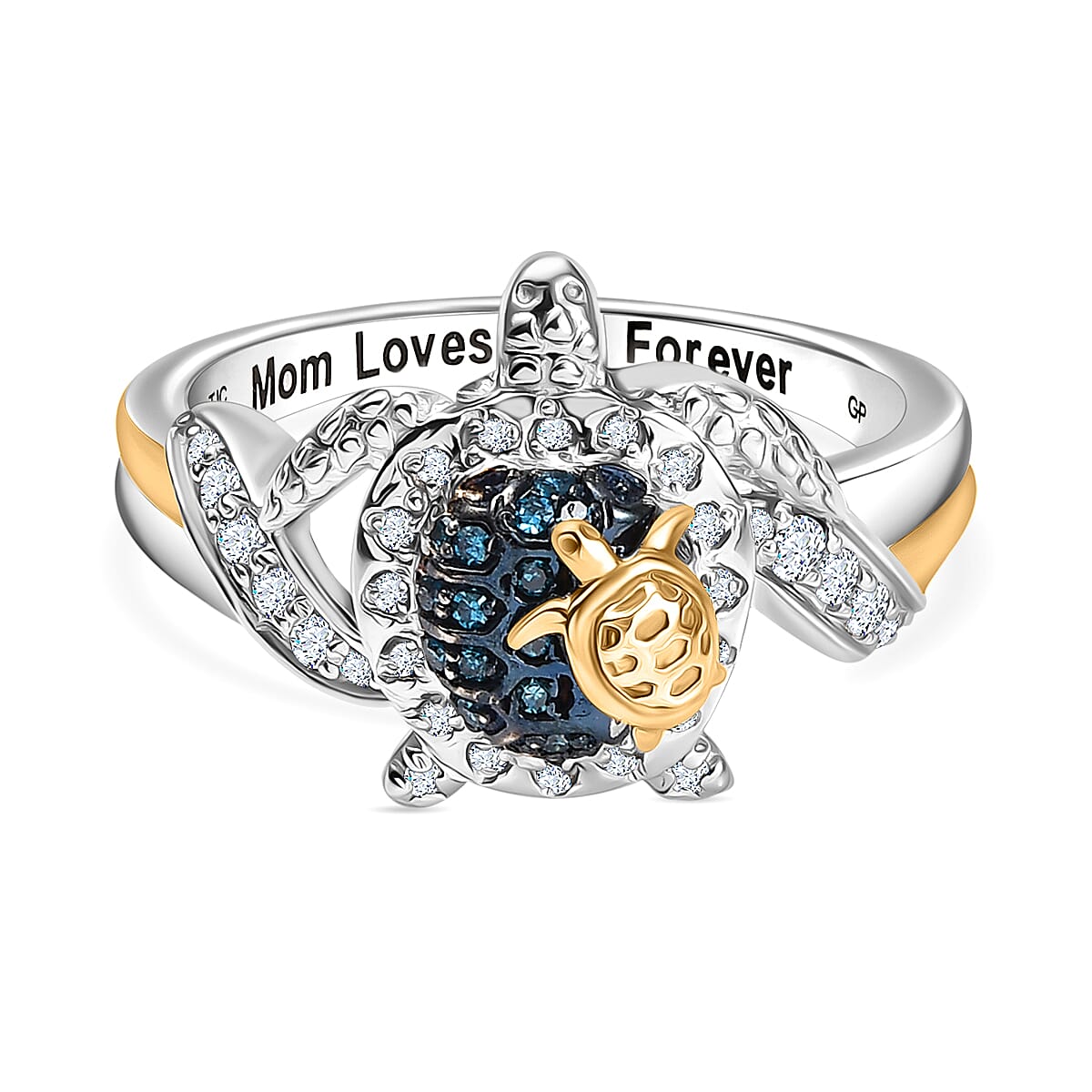 GP Italian Garden Collection - Blue Diamond, Kanchanaburi Blue Sapphire &amp; White Diamond  Ring in Rhodium Overlay Sterling Silver 0.30 Ct. 8043906 0