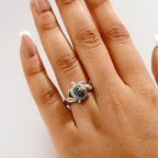 GP Italian Garden Collection - Blue Diamond, Kanchanaburi Blue Sapphire & White Diamond  Ring in Rhodium Overlay Sterling Silver 0.30 Ct.