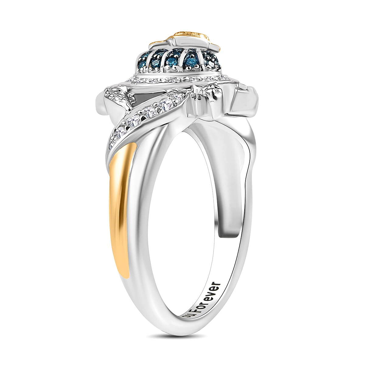 GP Italian Garden Collection - Blue Diamond, Kanchanaburi Blue Sapphire &amp; White Diamond  Ring in Rhodium Overlay Sterling Silver 0.30 Ct. 8043906 3