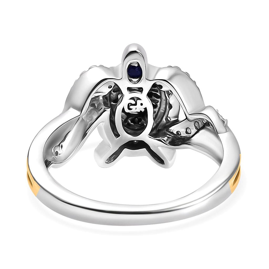 GP Italian Garden Collection - Blue Diamond, Kanchanaburi Blue Sapphire & White Diamond  Ring in Rhodium Overlay Sterling Silver 0.30 Ct.