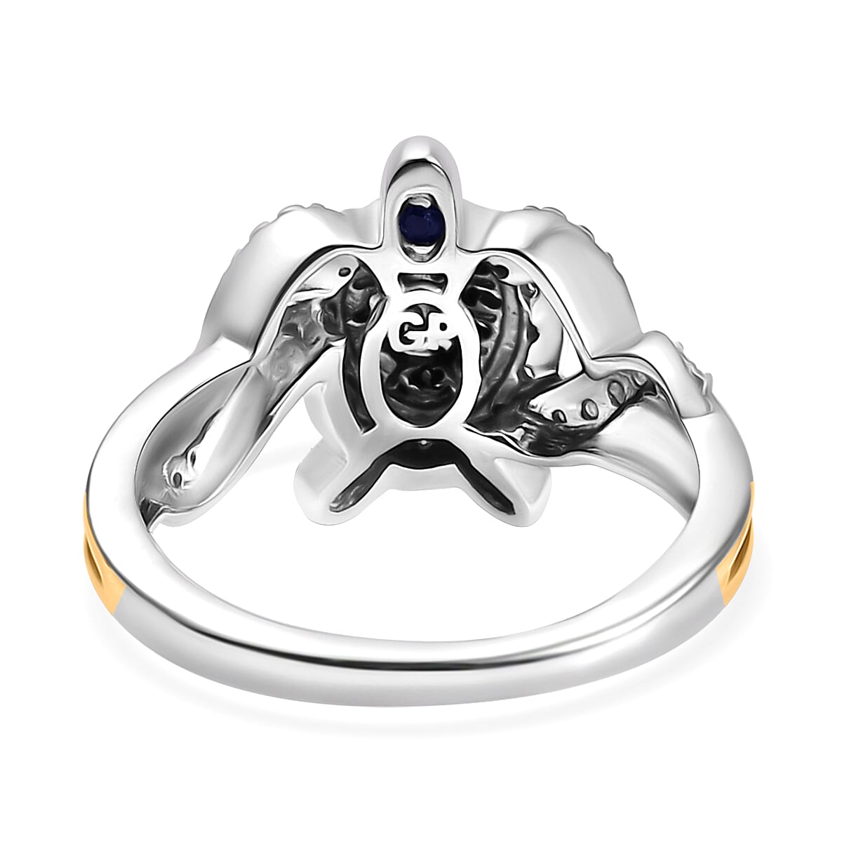 GP Italian Garden Collection - Blue Diamond, Kanchanaburi Blue Sapphire &amp; White Diamond  Ring in Rhodium Overlay Sterling Silver 0.30 Ct. 8043906 4