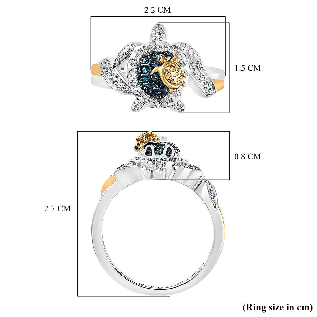 GP Italian Garden Collection - Blue Diamond, Kanchanaburi Blue Sapphire & White Diamond  Ring in Rhodium Overlay Sterling Silver 0.30 Ct.